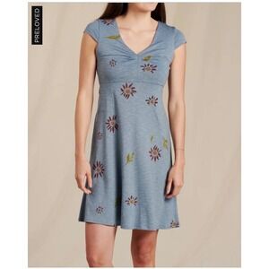 Toad & Co Dress North Shore Gerbera Print Boho Gray Summer Dress Size Large